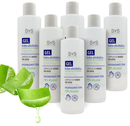 SYS Gel Idroalcolico Confezione 6 x 250 ml - Con Aloe Vera e Pantenolo - Pulizia delle Mani Senza Acqua - Igienizzante Totale 70% Alcol - Idratante e Morbido - Uso quotidiano (Totale 1,5 L)