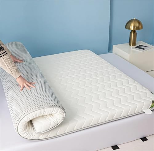 ZJIQOH Matratzenschoner Topper Verdicken 8cm Atmungsaktiv, Japanische Futon Matratze Komfortabel und Klappbar, Campingmatratze für Boden Schlafzimmer Pad(White,130 x 200 x 8 cm)