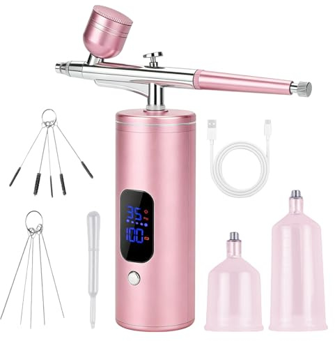 Set Aerografo Senza Fili con Compressore, 207 kPa Portabile Kit Aerografo Ricaricabile Pistola Aerografo+ Accessori di Pulizia per Trucco, Design delle Unghie, Decorazione di Torte e Pittura di