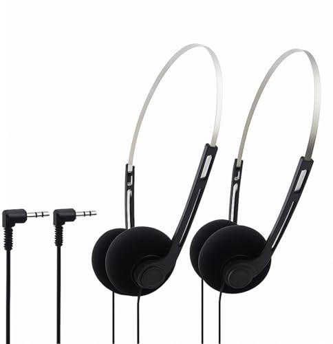 Wwyan 2Pcs Black Retro Over-Ear Earphones,Mini Stereo Lightweight Headphones with Cord,Hi-Fi Stereo Earphone Headset,80s 90s Vintage Headset Wired, and Earbuds Headphones