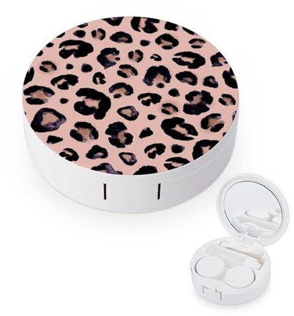 fkgvwo Contact Lens Container Black Leopard Travel Contact Lens Box with Mirror Tweezers Solution Bottle