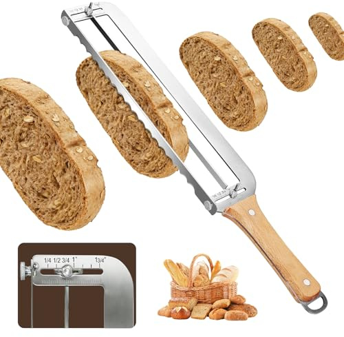 LACRTOPE Adjustable Bread Slicer for Homemade Bread - Sourdough Bread Knife with Precision Thickness Guide & Serrated Stainless Blade, Manual Bow Bread Cutter for Bagels & Baguettes, Ideal Baker Gift