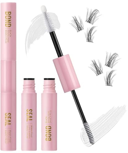 Bond and Seal Lash Glue 2-in-1, Super Strong Hold Cluster Lash Glue for Individual & DIY Eyelash Extensions, Eyelash Glues Bond and Seal, Clear & White Adhesive, Professional for Women