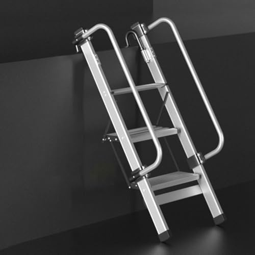 Rv Bunk Bed Ladder with Folding Anti-Slip Wide Pedals Aluminum Ladder with Adjustable Handrail Hooks Household Ladders Portable Ladders for Rv Garage Home Lofts Dorm Double Beds(3-Steps)