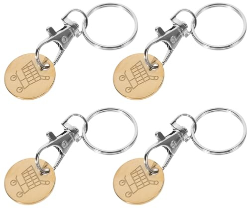 Healeved Lot de 4 Porte-Clés Jetons de Caddie en Métal Doré Taille Moyenne Accessoires Pratiques pour Chariot de Courses Porte-Clés Pièce de Caddie Portable pour Paquet Clés Usage