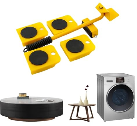 Furniture Sliders,5Pcs/Set Furniture Moving Wheels with Crowbar,Heavy Duty Furnitures Movers for Heavy Items for Safe and Easy Moving (Yellow)