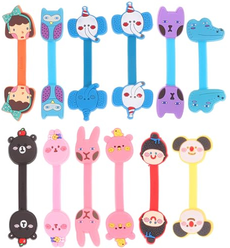 Tofficu 12pcs Cartoon Animal USB Cable Holder Wire Organizer Reusable Magnetic Earphone Cord Ties Cable Fastening Clips for Home Office Desk Cord Management Random Color Random Style