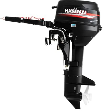 2-Stroke 12HP 169CC Outboard Motor, Water-Cooled Short Shaft Marine Boat Engine, CDI Ignition Tiller Control, 24L 6.34Gal External Fuel Tank for Inflatable, Fiberglass & Wooden Boats
