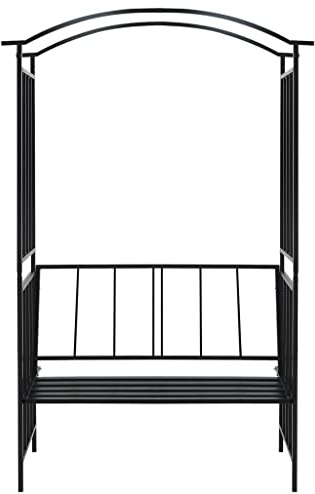 Arche de jardin avec banc, noir, 128 x 50 x 207 cm | Construction en fer, revêtement en résine époxy, résistant aux intempéries, aide au treillis, montage facile