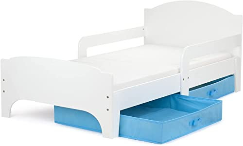 leomark Smart Cama Infantil de Madera - Blanco- Marco de Cama, Colchón y Cajón, robustro Cómodo Dormitorio Impresa, Muebles para Niños, Espacio para Dormir: 140/70 cm