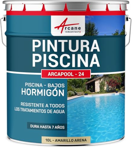 ARCANE INDUSTRIES Peinture piscine béton - Peinture hydrofuge pour bassin en ciment ou béton | Haute résistance sel & immersion | ARCAPISCINE pour piscines - 10 L Jaune Sable - RAL 1002
