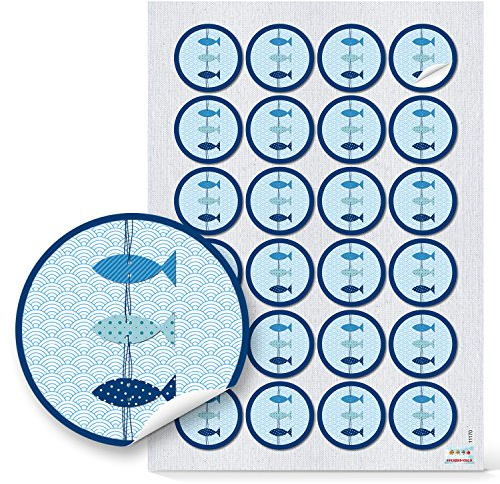 Logbuch-Verlag 24 Fische Sticker Aufkleber blau Kommunion Etiketten Verzierung Einladungskarten Taufe rund 4 cm Kinder