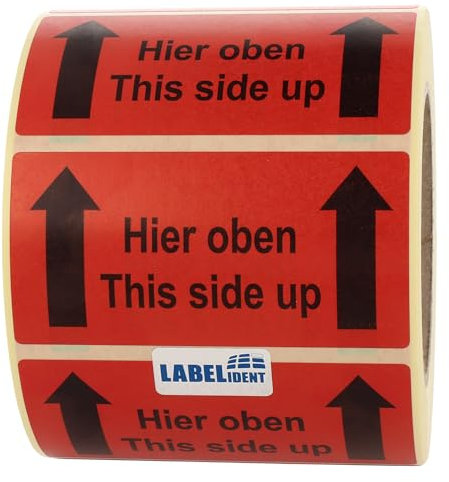 Warnetiketten 100 x 50 mm - Paket Aufkleber Hier oben/This side up - 1.000 Versandaufkleber auf 1 Rolle(n), Papier selbstklebend