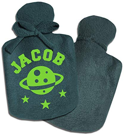 SupaRina Wärmflaschen-Bezug für Jungen und Mädchen mit Namen und Motiv Weltraum Planet Sterne personalisiert, Farben und Motive nach Wahl, befüllbar kalt oder warm, weicher Fleece, auch mit Flasche
