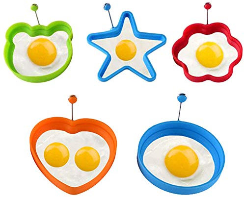 Yissma Molde de silicona para huevos fritos (juego de 5) – Con este divertido molde antiadherente podrás preparar huevos fritos y tortitas perfectos para un desayuno muy exitoso (estrella).