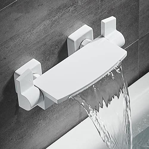Badewannenarmatur Weiß Mit Handbrause Duschsysteme Wannenarmatur Wasserfall Auslauf Wandhalterung Einhandmischer Wasserhahn Badewanne Für Bad Dusche (A)