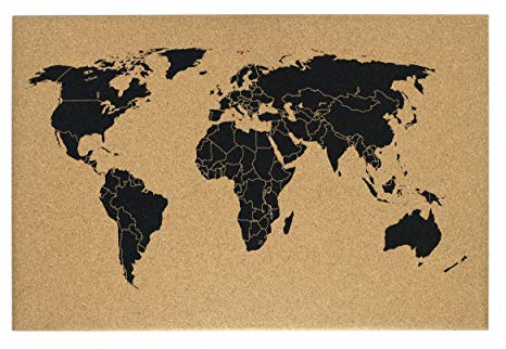 Pinnwand aus Kork mit Weltkarte, ohne Rahmen, in verschiedenen Größen erhältlich, Montage-Zubehör liegt dabei.