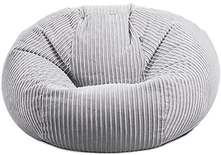 rucomfy Beanbags Jumbo Corduroy Huge Adult Bean Bag Chair. Extra Large Living Room Lounger. 70x125x150cm (Platinum Grey, Beanbag Only)