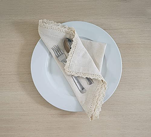 Fingercraft Dinner Napkins Cloth Cotton Blend 12 Pack Premium Quality Mitered Corners Small Table Napkins with Classic Ivory Lace 12 inch Size for Every Day Use in Home and Restaurant Ivory