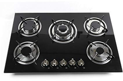 Réchaud à gaz 30 pouces avec 5 flammes - Plaque de cuisson noire avec protection incendie - Pour gaz naturel, cuisinière - Verre trempé