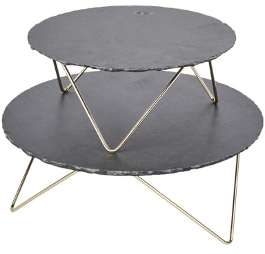 Artesà Mehrstöckige Servierplatte, 2 runde Servierständer aus Schiefer, mit erhöhten Metallbeinen, für Teestunden, Käse, Kuchen, Sandwiches und mehr, 30.5 x 30.5 x 24cm