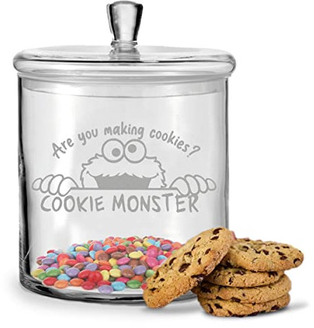 GRAVURZEILE Leonardo Keksglas mit Gravur - Cookie Monster - Vorratsdose aus Glas mit luftdichtem Deckel - Geeignet für Lebensmittel wie Kekse & Süßigkeiten - Geschenk für Sie & Ihn
