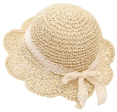 Uniyoung Baby Sun Hat Pizzo Cappelli di Paglia Cappello da Spiaggia, Beige, 6-24 Mesi Bambino