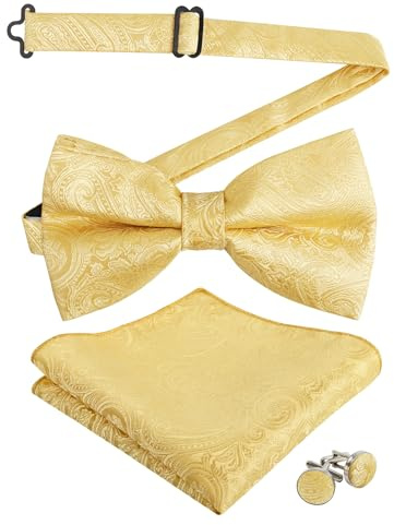 Alizeal Herren Paisley vorgebundene Fliege Einstecktuch Manschettenknöpfe Set | Vorgebundene Fliege mit Blumenmuster, perfekt für Hochzeiten, Partys, formelle Veranstaltungen