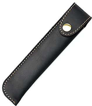 Kaizuca Portapenne in Pelle, Holder Mano Penna, Astuccio Stilografica, con Bottone in Metallo, Fatta Mano, per Penna a Sfera, Pennino Touch (Nero)