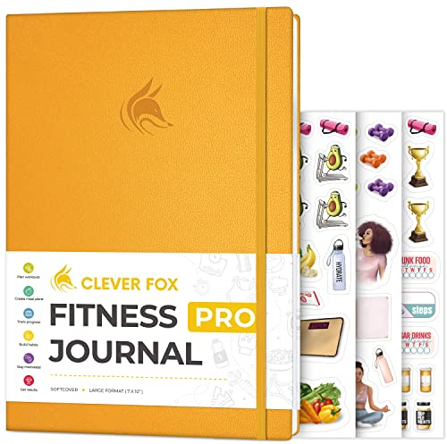 Clever Fox Fitness Journal PRO – Daily Workout Planner with Meal Planner & Habit Tracker – Gym Exercise Log Book for Women & Men – Fitness Planner Notebook – Lasts 6 Months, 7x10” - Amber Yellow