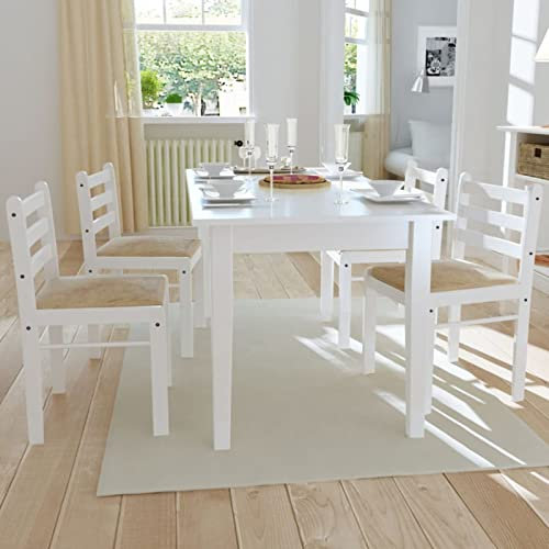 Mogou Esszimmerstühle 4 STK., Küchenstühle, Essstühle, Esstisch Stühle, Dining Chairs, Armlehnstuhl, Living Room Chair, Stühle Esszimmer Set, Weiß Gummibaum Massivholz und Samt