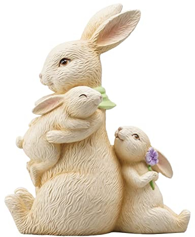 Newman House Studio Easter Decorations Family Bunny Figurines Spring-Decor - Resin Sitting Bunny Mom with Kids Tabletop Decorations for Home Farmhouse 3.5 * 1.5 * 4.5 inch