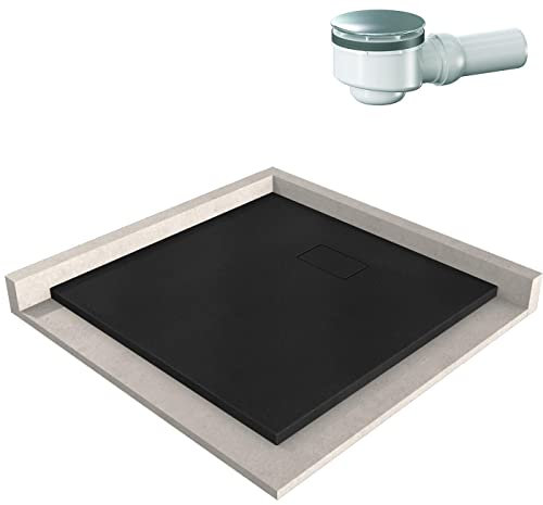 BERNSTEIN Duschtasse 80x80 cm Schwarz matt Flache Bauhöhe, Duschwanne der GT-SERIE aus SMC, Rechteckiges Duschbecken mit Gefälle, SMC -Duschwanne komplett mit Ablaub Dallmer Orio