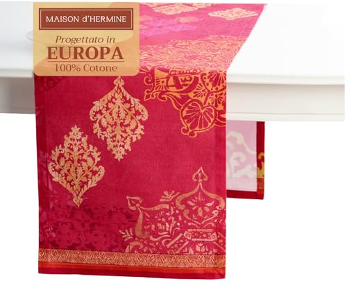 Maison d'Hermine Tischläufer 100 % Baumwolle Einlagig (50 cm x 150 cm) | 150 cm lang für Zuhause Küche Esszimmer Party Hochzeit Brautparty Heim Thanksgiving und Weihnachten - Versailles