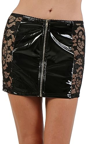 MISS NOIR Gonna da donna Wetlook - Minigonna sexy in vinile con cerniera - Gonna corta in effetto pelle per party e abbigliamento da club, S