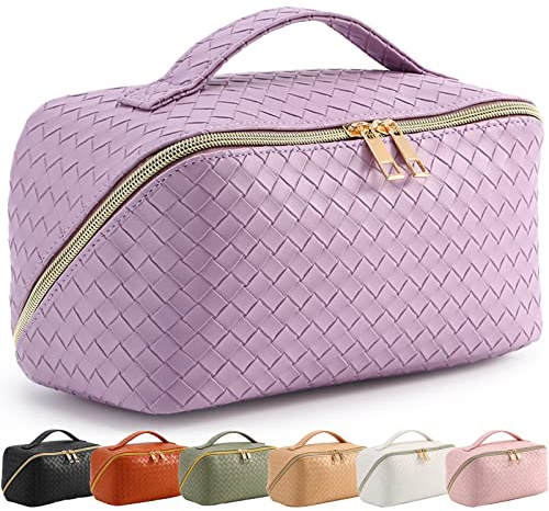 Bestash Reise Kosmetiktasche Damen mit Großem,Tragbare Reise Make Up Tasche,Wasserdichter Schminktasche kulturtasche mit Trennwand Tasche Organizer (Hellviolett)