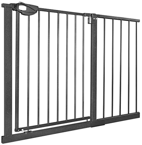 Aufun Treppenschutzgitter Türschutzgitter Kinder ohne Bohren, Türgitter mit Druckbefestigung, selbstschließend, erweiterbar Verlängerung, 105-115 cm breit, Metall Gitter (Schwarz), (HAG1346D)