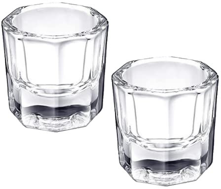 Glamified Dappen Dish 2PCS, Professional Nail Art Make Up Crystal Glass Cup, Nail Technician Accessories, Acrylic Nail Liquid Powder, Brow Tint Pots for Eyebrow Dye, Nail, Lash Tint