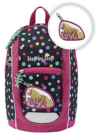Step by Step Rucksack-Set KIGA MINI „Ponny Lotta“, schwarz, ergonomischer Rucksack mit höhenverstellbaren Brustgurt, für Kindergarten & Kita, ab 12 M+, für Mädchen 6l