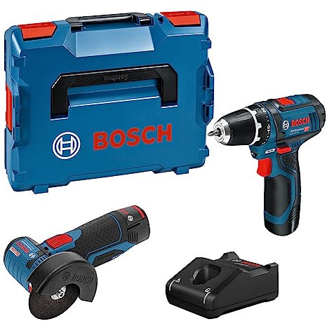 Bosch Professional 12V System - Set atornillador GSR 12V-15 + amoladora a batería GWS 12V-76 (2 baterías x 2.0Ah, en L-BOXX)