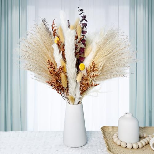 Natürliche Pampasgras Trockenblumen Deko,DIY Trockenblumenstrauß für Pampasgras Getrocknete Blumen Strauss,Ideal for Boho Wohnzimmer-Schlafzimme (49 Stück)