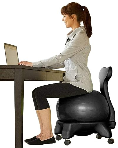 NUNETH Balance Ball Stuhl Ergonomischer Balance-Ballstuhl für Den Heim- und Büroschreibtisch, Premium-Gymnastikball-Stabilitäts-Yoga-Ball-Haltungsstuhl, Inklusive Anti-Burst-Ball und Luftpumpe