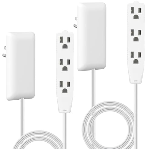 LIDER Flat-Face Outlet Extender, 3 Receptacles, 3ft Cord, 1625W, Ultra-Thin