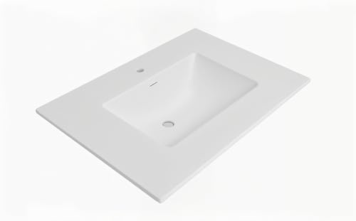 25/31/37 Solid Surface Polyurethane Resin Streamline Vanity Top With Sink, Durable, Consistent Color, Easy-to-Clean, Built-in Overflow (25W x 22D)