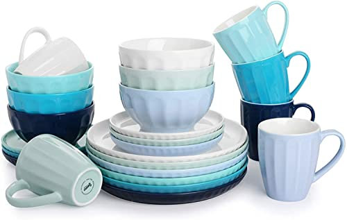 Table Service Crockery Set Porcelain Kitchen Dinnerware Set Ceramic Tableware Porcelain Fluted Dinnerware Set, 24-Piece, Service for 6, White