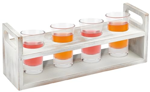 FINGERINSPIRE Beer Flight Board Holds 4 Glass White Wood Shot Glass Holder Rack Rectangle Beer Sampler Tray Flight Paddle Shot Glass Serving Tray for Beer Tasting Bar Home Parties (Slot: 5.7cm)
