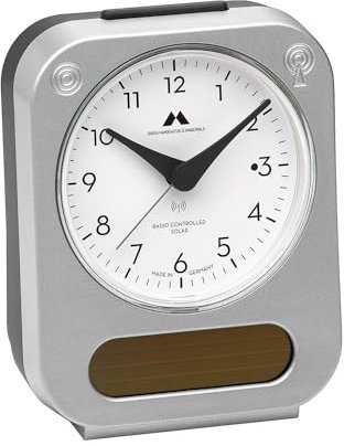 Uhren Manufaktur Schwarzwald Réveil solaire radio-piloté, longue durée, mouvement silencieux, utilisation facile, fabriqué en Allemagne, couleur : argenté