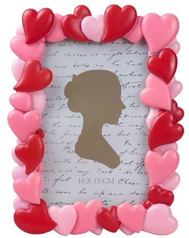 Bicuzat 3D Embossed Red Pink Heart Pattern Resin Card Frame Photo Photo Display Frame Picture Frame for Desktop Table Top Display for Lover Valentine, 4 by 6 Inches