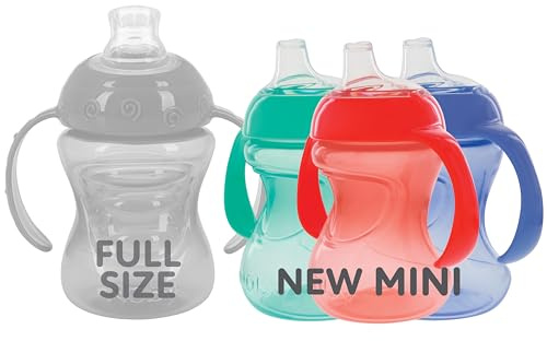 Nuby Mini Grip N' Sip No-Spill Baby Sippy Cups with Handles and Soft Spout - (3 Pack) 5 oz - 6+ Months - Red/Blue/Green