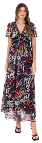 Lovedrobe Women's Maxi Short Angel Sleeve V-Neck Floral Animal Print Empire A-line Casual Wedding Guest Occasion Dress, Floral Print, 22